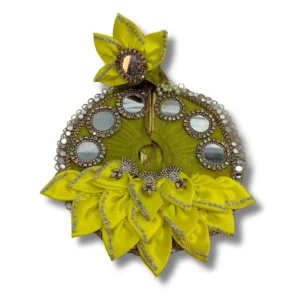 Handmade Olive Green & Yellow Mirror Work Lotus Petal Poshak with Matching Pagdi for Laddu Gopal Ji