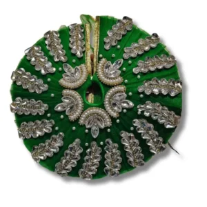 Emerald Green Pleated Velvet Poshak with Heavy Pearl & Crystal Feather Brooches for Laddu Gopal Ji