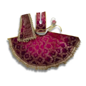 Handmade Magenta Pink & Wine Brocade Silk Mata Rani Lehenga Poshak (10 inch) Set with Chunri, Choli & Nath